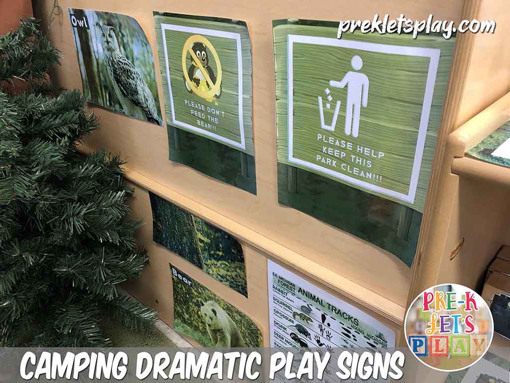 Dramatic play camping signs. These signs helps your students pretend play and learn all about camping.