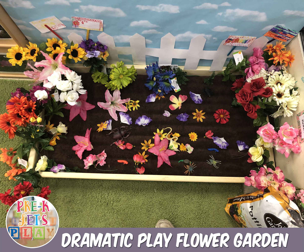 This Pretend play flower bed is cheap and easy to make for your Dramatic play garden center.