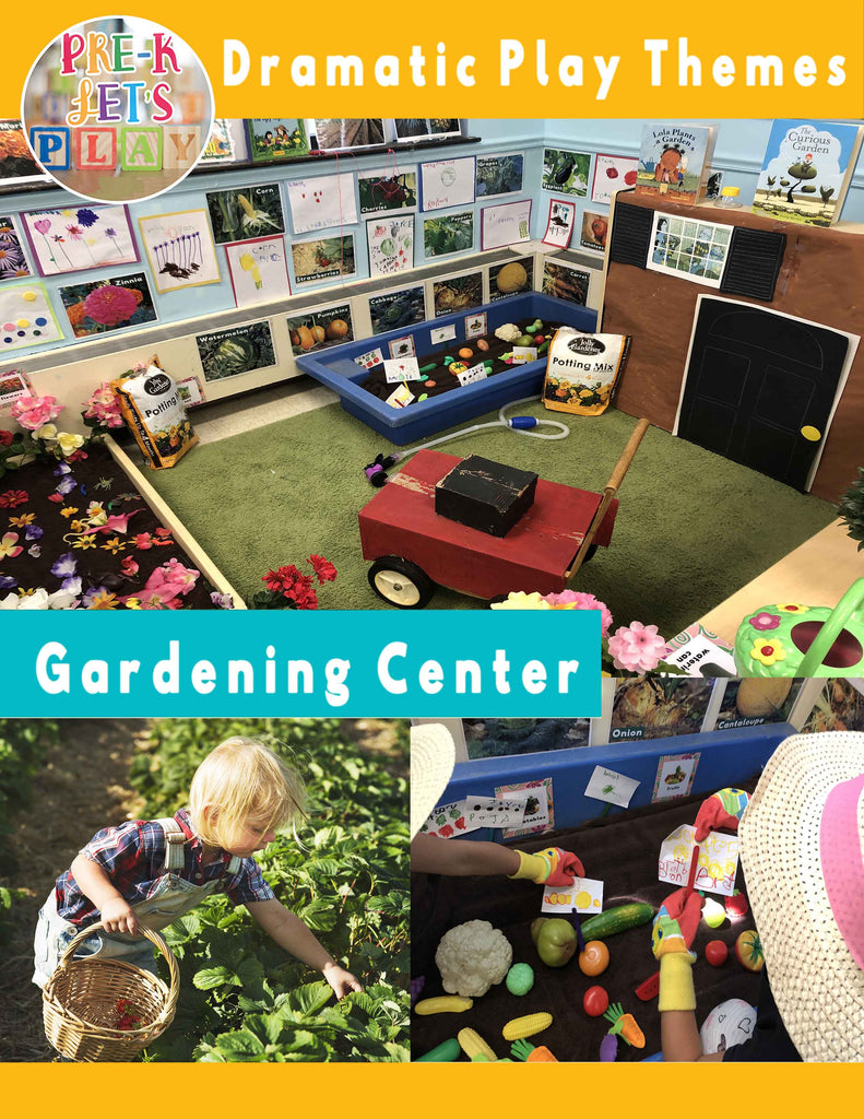 Dramatic play gardening resource for pretend play. Filled with tons of ideas, tips, signs, printables, and preschool fun for your preschoolers.