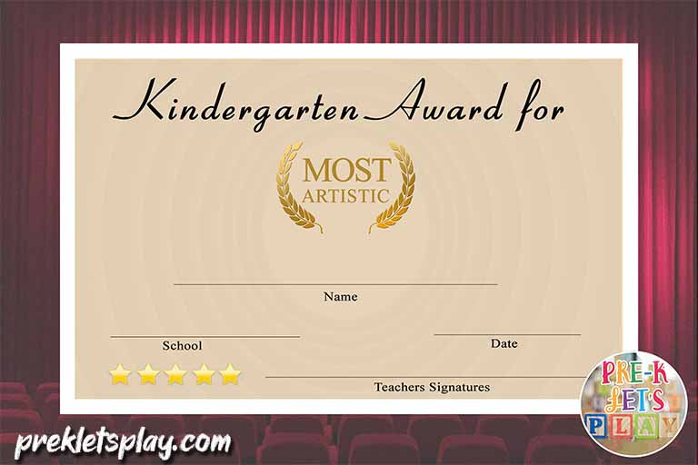 Superlatives awards for Kindergarten graduation. This end of the year award certificate is for the most artistic student in kindergarten.
