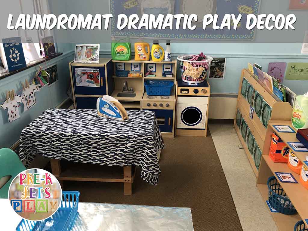 This classroom turns dramatic play into a laundromat. Students love to play and learn with laundry related props.