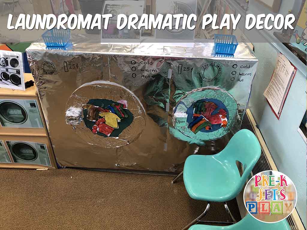 DIY laundry machine for dramatic play laundromat theme.