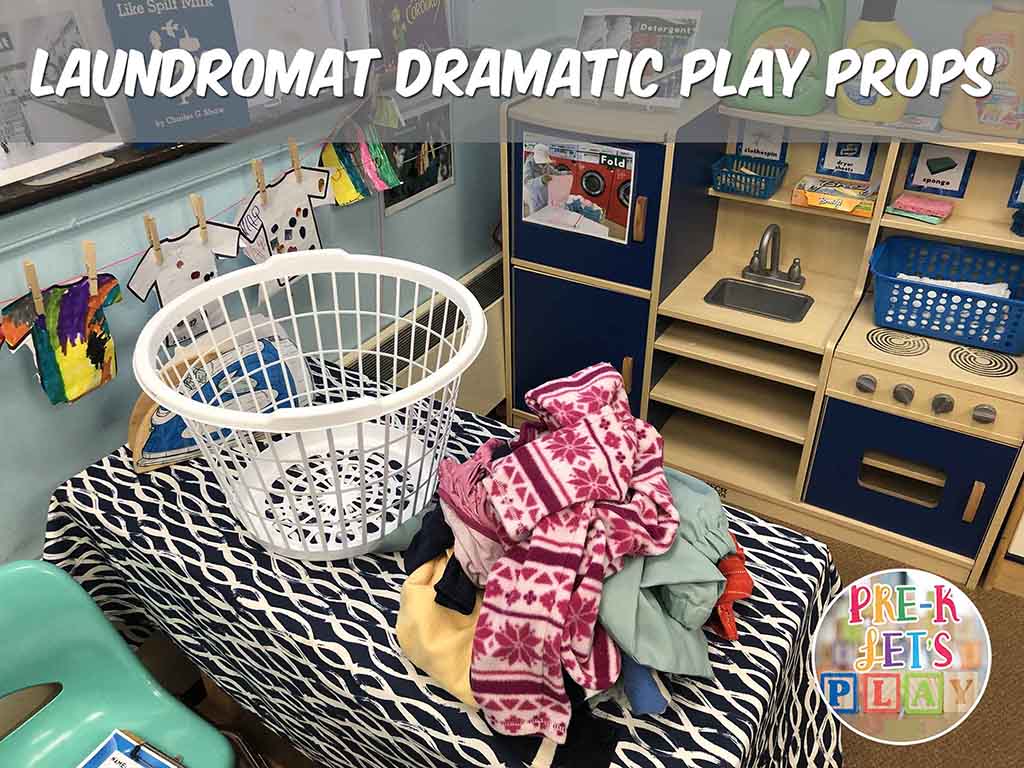 Laundry basket and clothes. These pretend play props are great to use for your dramatic play laundromat.
