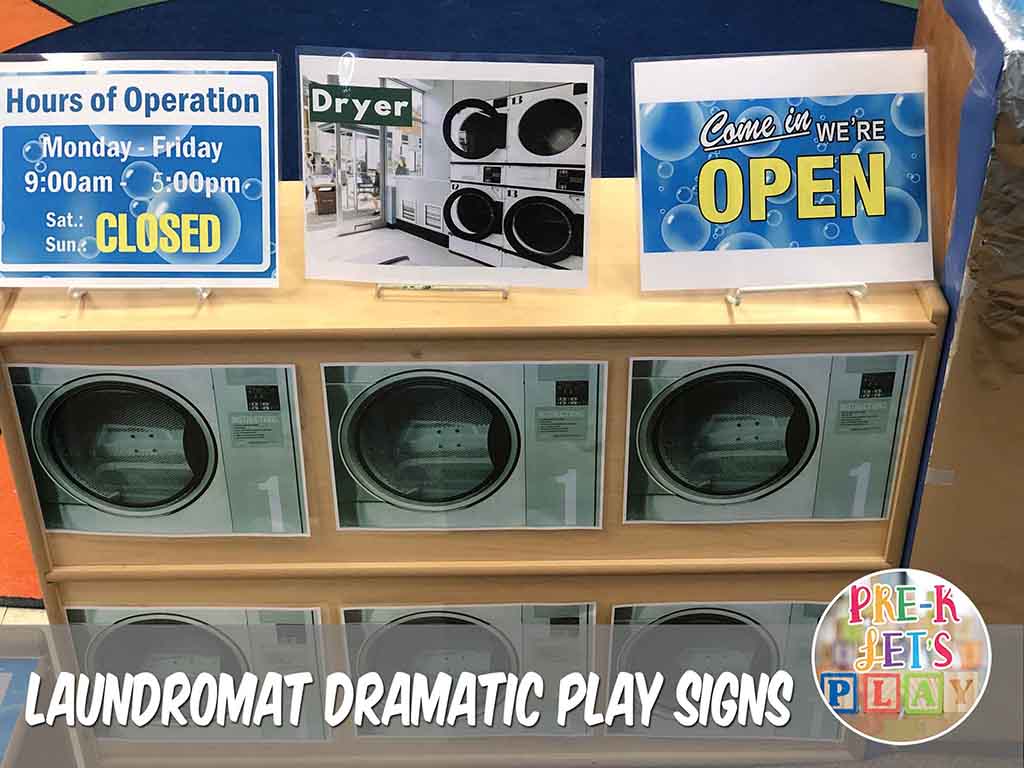 signs for your dramatic play laundromat. These signs let students know when it is time to play in this dramatic play theme.