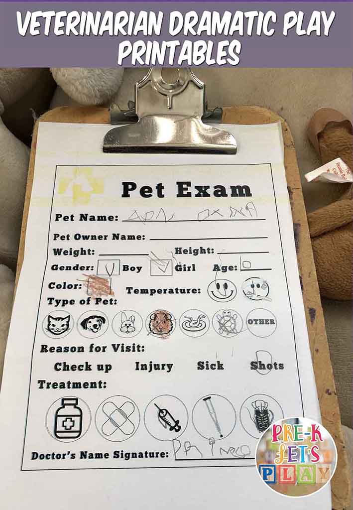 Pretend play pet exam. Your students will love to write on this preschool printable. Great addition for your veterinarian preschool theme.