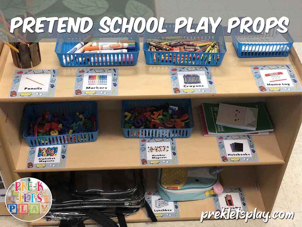 School props and labels for pretend school dramatic play area.