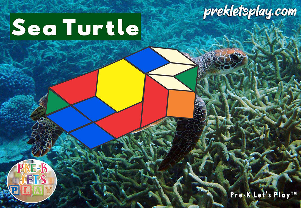 Sea turtle with the body made up of colored math block patterns