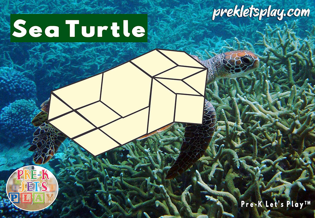 black and white pattern block math activities of a sea turtle’s body