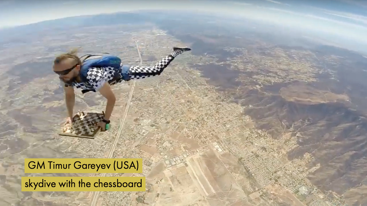 GM Gareyev Timur skydiving for US Chess Federation 