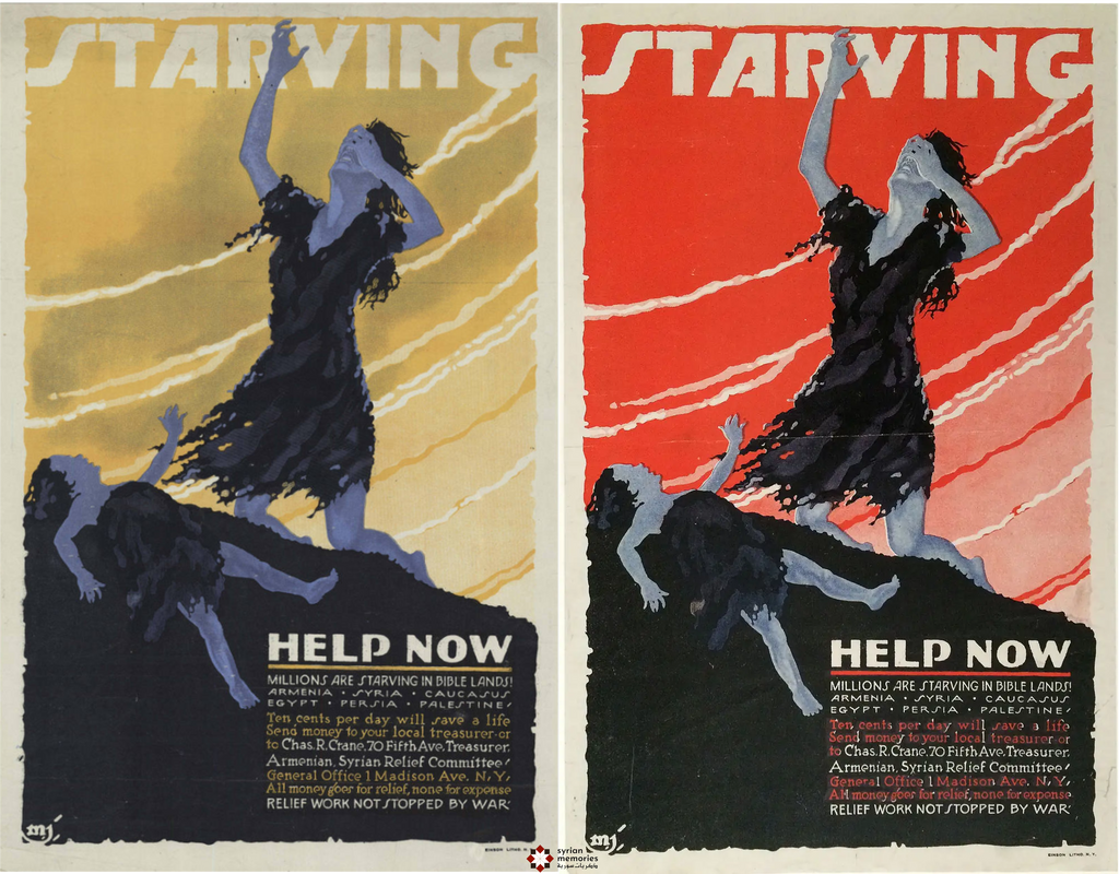1917-Starving-American Committee for Relief Near East -Armenia-Caucasus-Syria-Persia-Palestine - Red and YellowVintage Posters