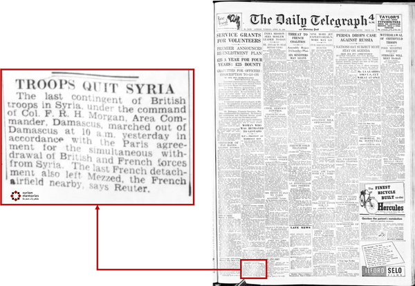 1946-4-16 The Daily Telegraph and Morning Post London - Syria Independence Date Coverage