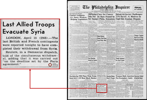 1946-4-16 The Philadelphia Inquirer - Reuters - Syria Independence Coverage