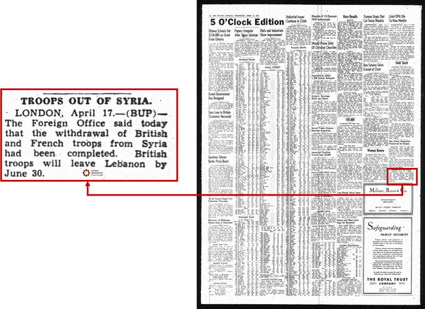 1946-4-17-The Ottawa Journal BUP- Syria Independence Coverage