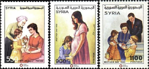 1991, 1992 1993 Syrian Mothers Day Stamps - Seemingly from the same artist, showcasing appreciation and praise of Syrian mothers.