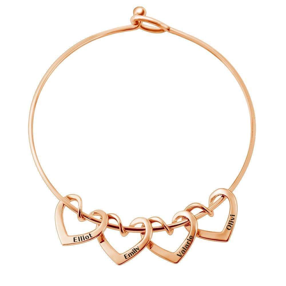 Christmas Gift Family Bangle Bracelet with Heart Shape Hook Charm Rose gold / Round Bracelet For Woman GG