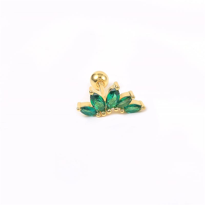 Crown Piercing Earring Gold-Green Earrings MelodyNecklace