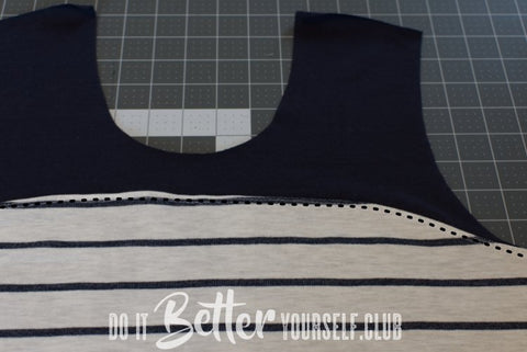 Bodice laid out flat with topstitching seams noted. DIBY Club the Babe Hoodie Tutorial. 