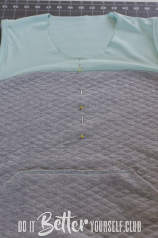 Bodice with center indicated. DIBY Club Tutorial for the Babe Hoodie. 
