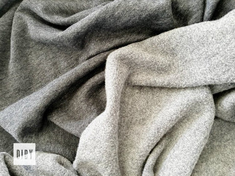 Two pieces of gray sweatshirt fleece.
