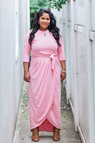 Woman wearing pink Rosa Tulip Dress Pattern