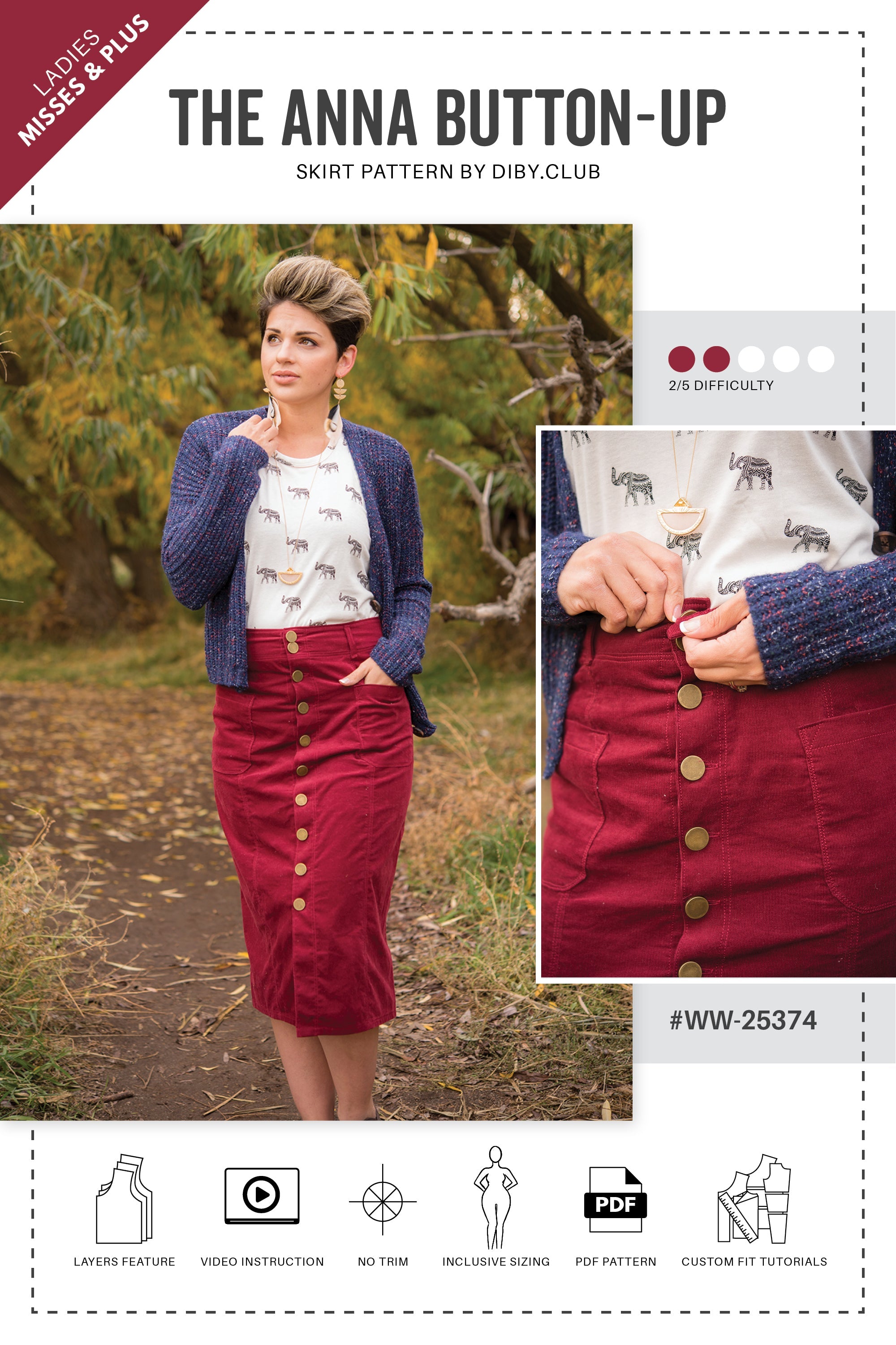 Anna Button-Up Skirt Print Pattern