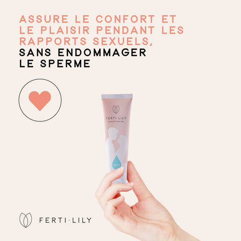 Hand holding a lubricating gel that increases the lifespan of the sperm to promote natural fertility and get pregnant with Fertilily with benefits