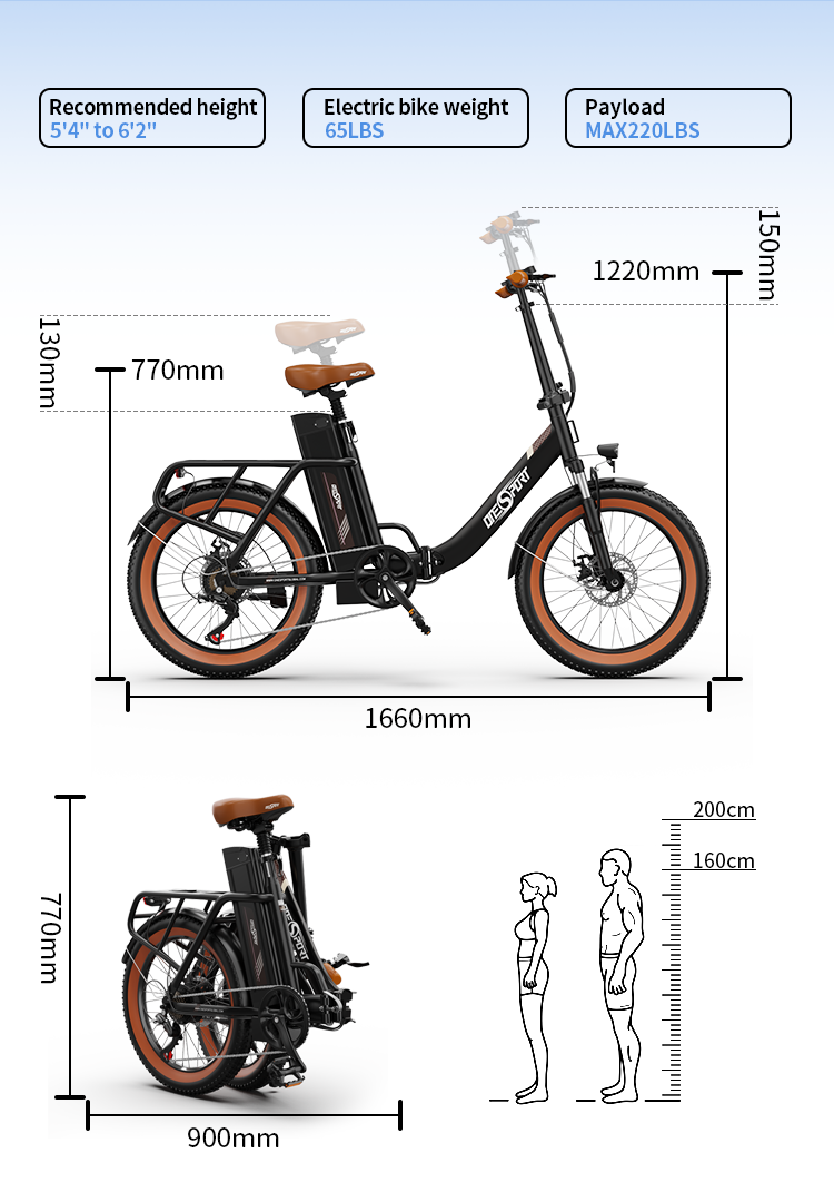 OneSport OT16-2 E-Bike-Größe, empfohlene Höhe