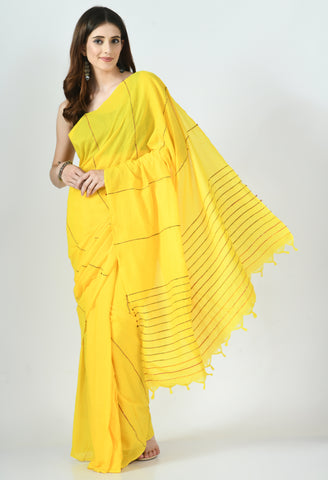 Swapna Creation Yellow Khesh Cotton Saree