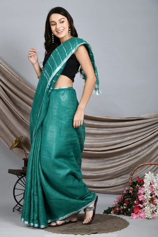 Swapna Creation Handwoven Green Linen Saree
