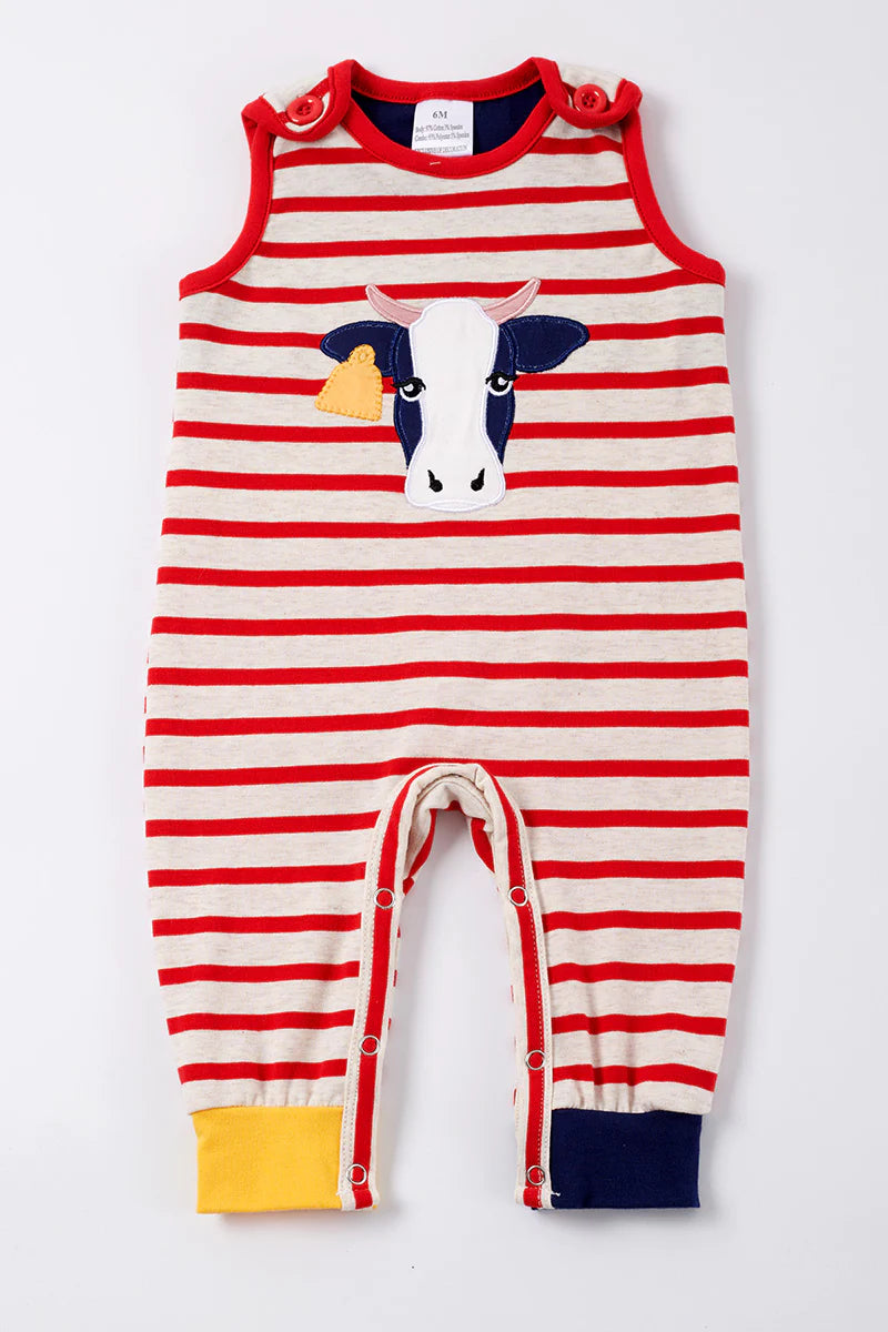 Red stripe cattle boy romper