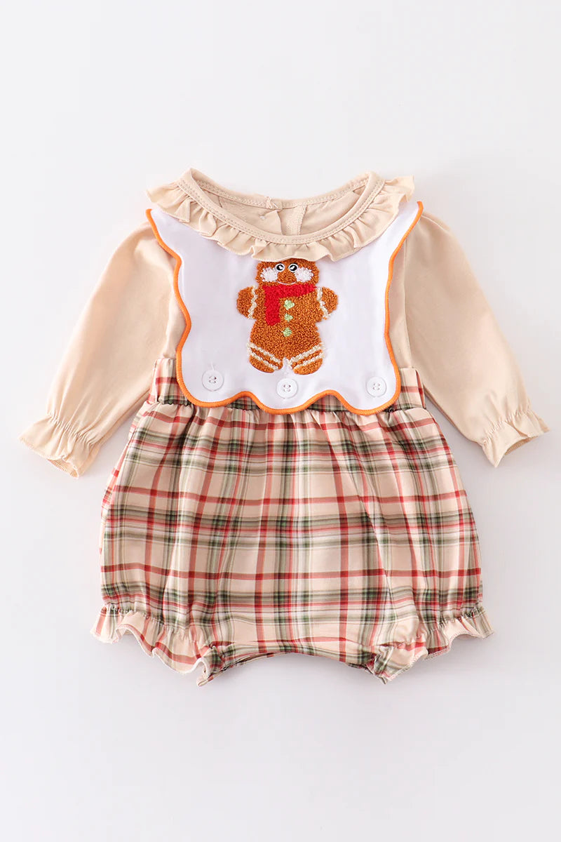 Brown plaid french knot gingerbread girl bubble