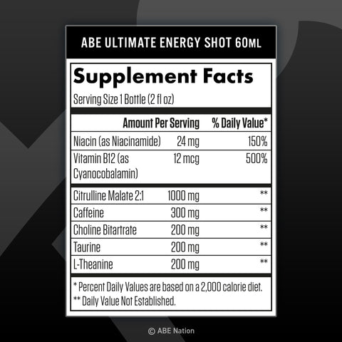 ABE Shot 60ml USA Nutritional Facts