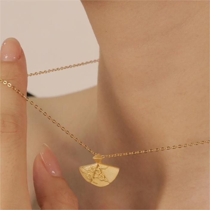 OSMOSIS New Chinese Plum Blossom Folding Fan Necklace 925 Silver Gold Plated Jewelry Original Design