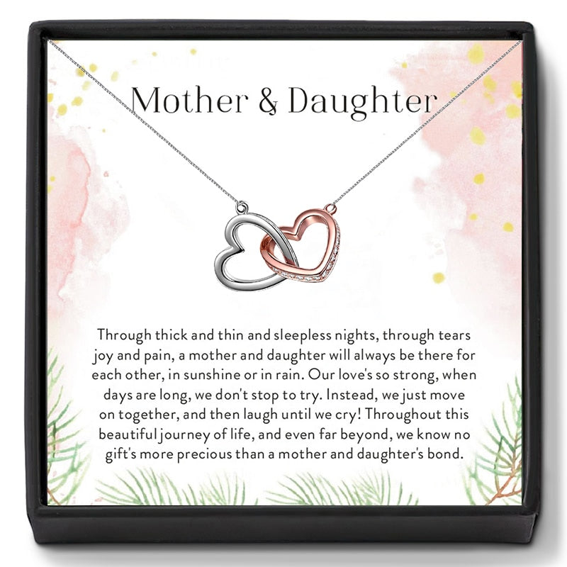 Mother Daughter Love Double Heart-shaped Connected Hollow Chain Necklace for Christmas GiftLight Lux