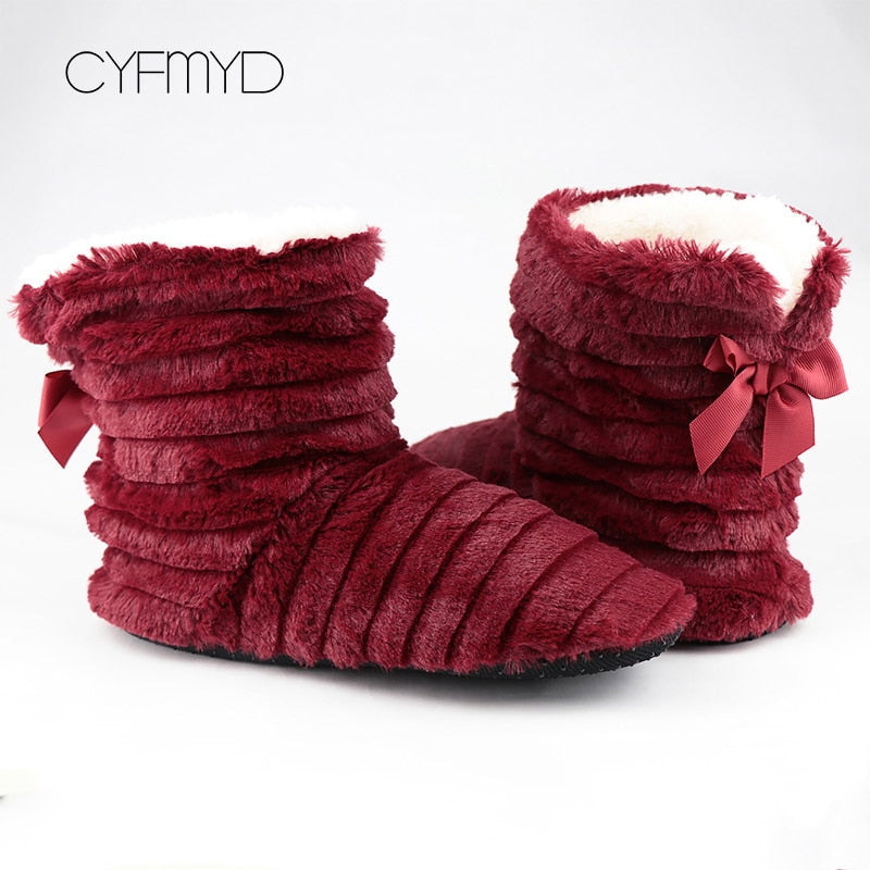 Women&#39;s Shoes Fur Slippers for Home 2022 Butterfly-knot Furry House Shoes Bedroom Slippers G