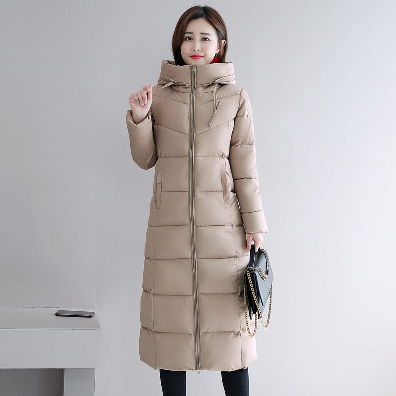 Hot Sale Winter Women Jacket X-long Parkas Hooded Cotton Padded Female Coat High Quality Warm Outwea