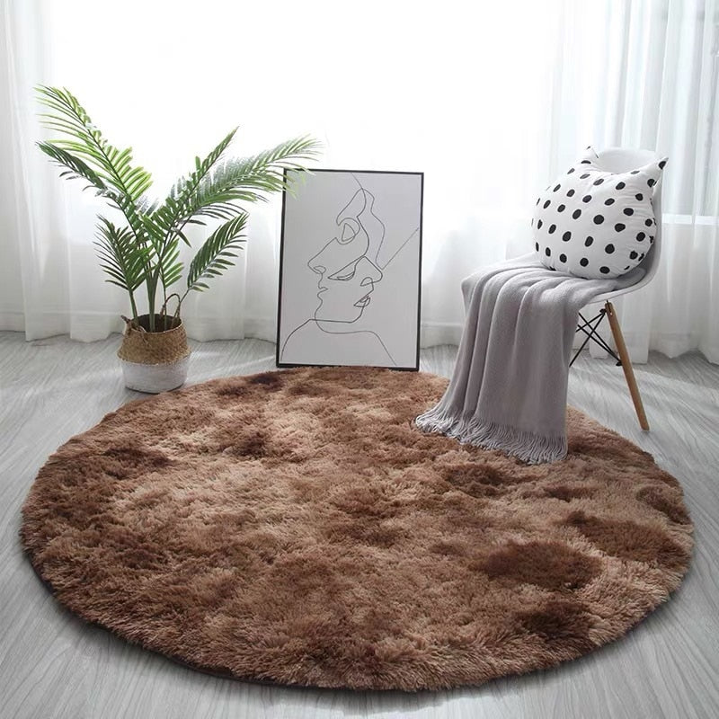 RULDGEE Pink Shaggy tie-dye Round Carpet Colorful Fluffy Alfombra Circles Coffee Table Blanket Bedro