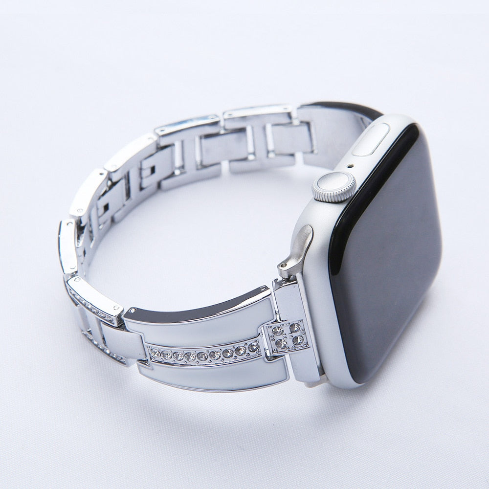 Fashion Women Diamond Bracelet for Apple Watch Band Series 8 7 6 SE 5 4 3 Metal Strap Ultra 49mm 41m