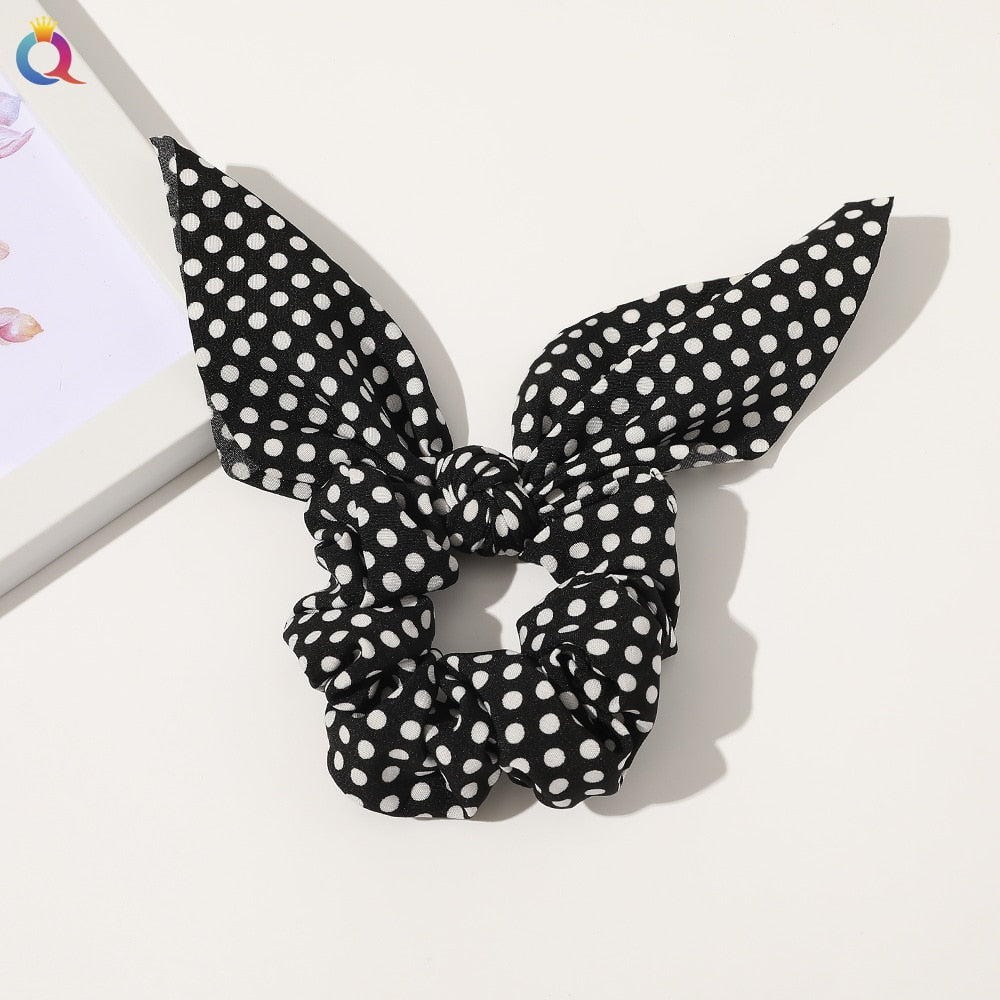 Fashion Print Hair Scrunchie Bowknot Hair Rope for Women Girls Ponytail Holder Hair Ties Elastic Hai