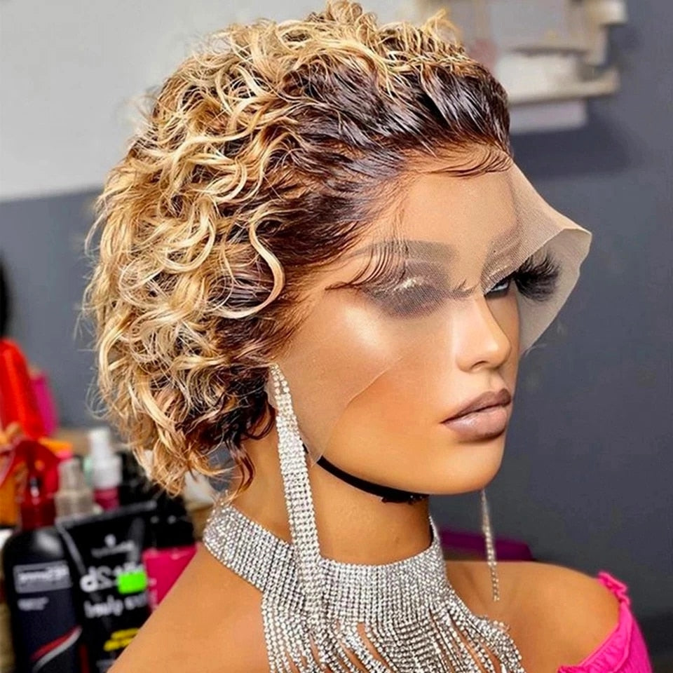 Pixie Cut Wig Short Bob Curly Human Hair Wigs Cheap 13X1 Transparent Lace 99J Burgundy Water Deep Wa