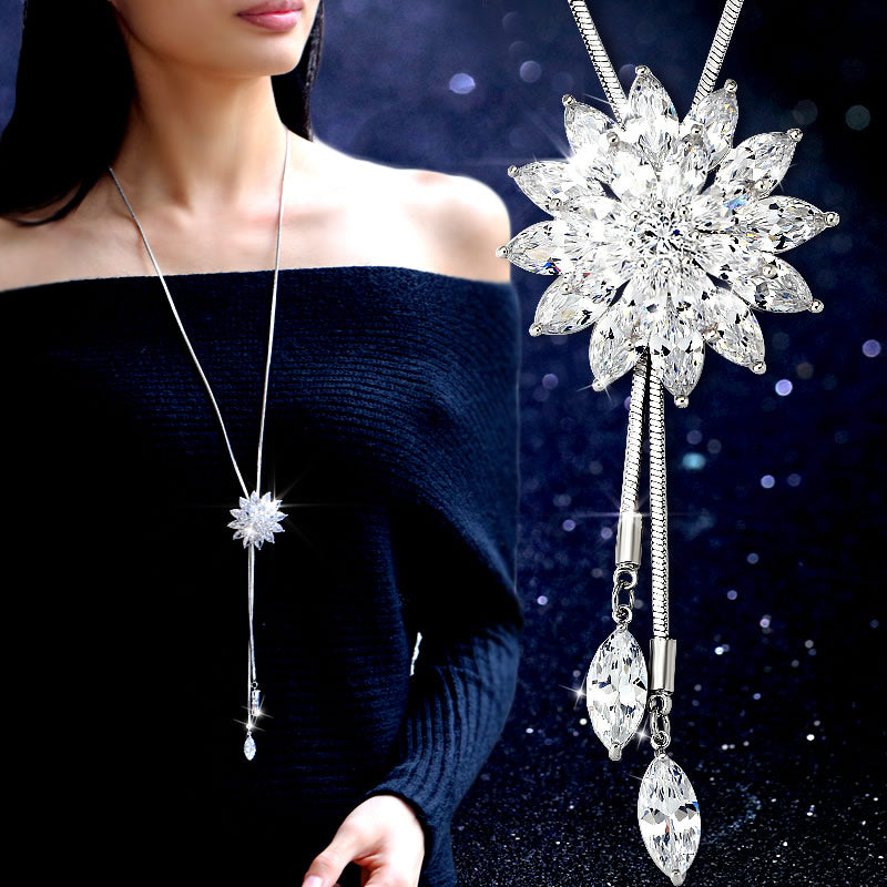 Versatile simple sweater chain crystal decoration Necklace long women's autumn and winter clothe