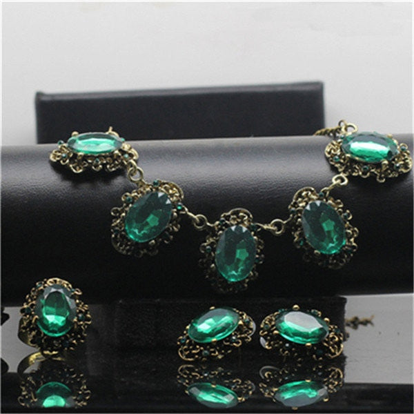 Fashion Crystal Vintage Bronze Color Jewelry Bridal Wedding Kate Princess Necklace Earrings Bracelet