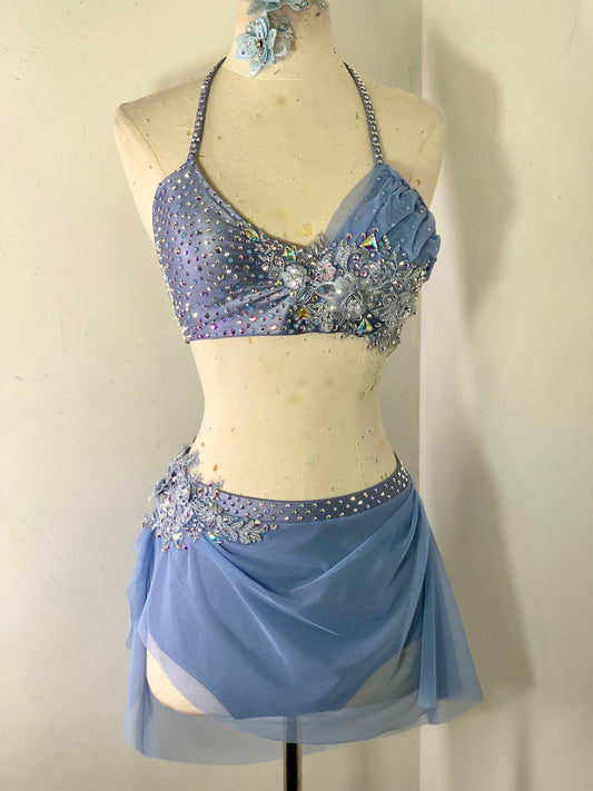 blue lyrical dance costumes 2 piece