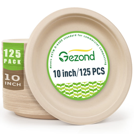 250pcs Compostable Paper Plates Set, Biodegradable Plates Heavy-Duty P –  Gezond