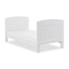 Obaby Grace Mini Cot Bed (White) - quarter view, shown here as the junior bed (mattress not included, available separately)