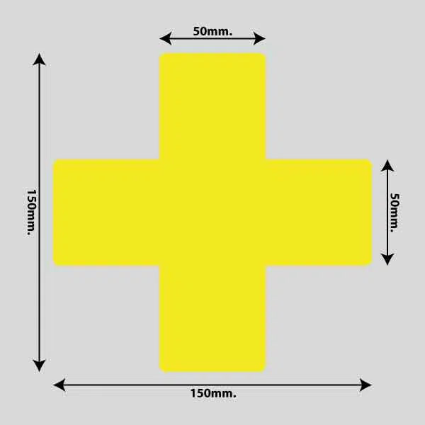 Se Gulvmarkerings Tape og Symboler. - Gul / Kryds 150mm x 150mm (10 stk. pakke) hos Thamus.dk