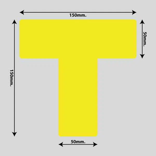 Gulvmarkerings Tape og Symboler. - Gul / T-Markering 150mm x 150mm (10 stk. pakke)