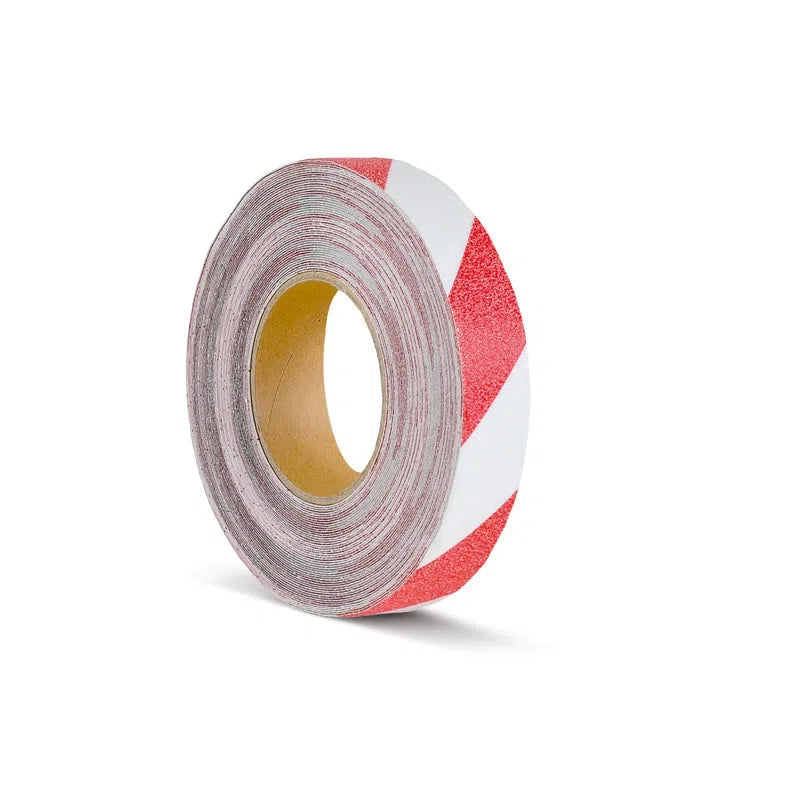 Billede af Skridsikker Tape - Advarende - Roed/Hvid / Rulle 25mm x 18.3 meter. / R13 (Korn 60)