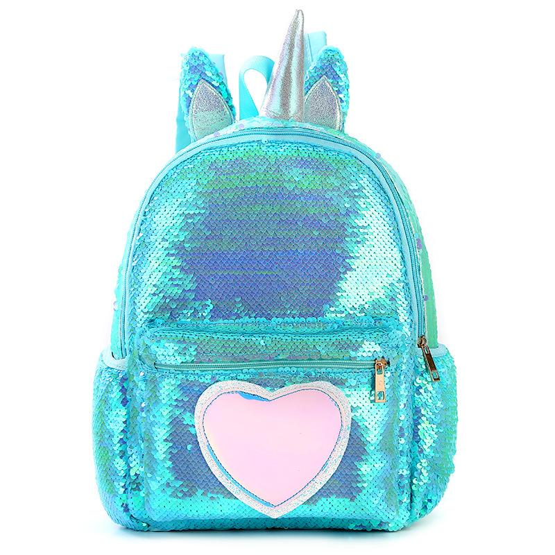 Oogverblindende Eenhoorn Rugzak Sequin leuke Satchel Kids kinderen reizen boekentas, Blauw