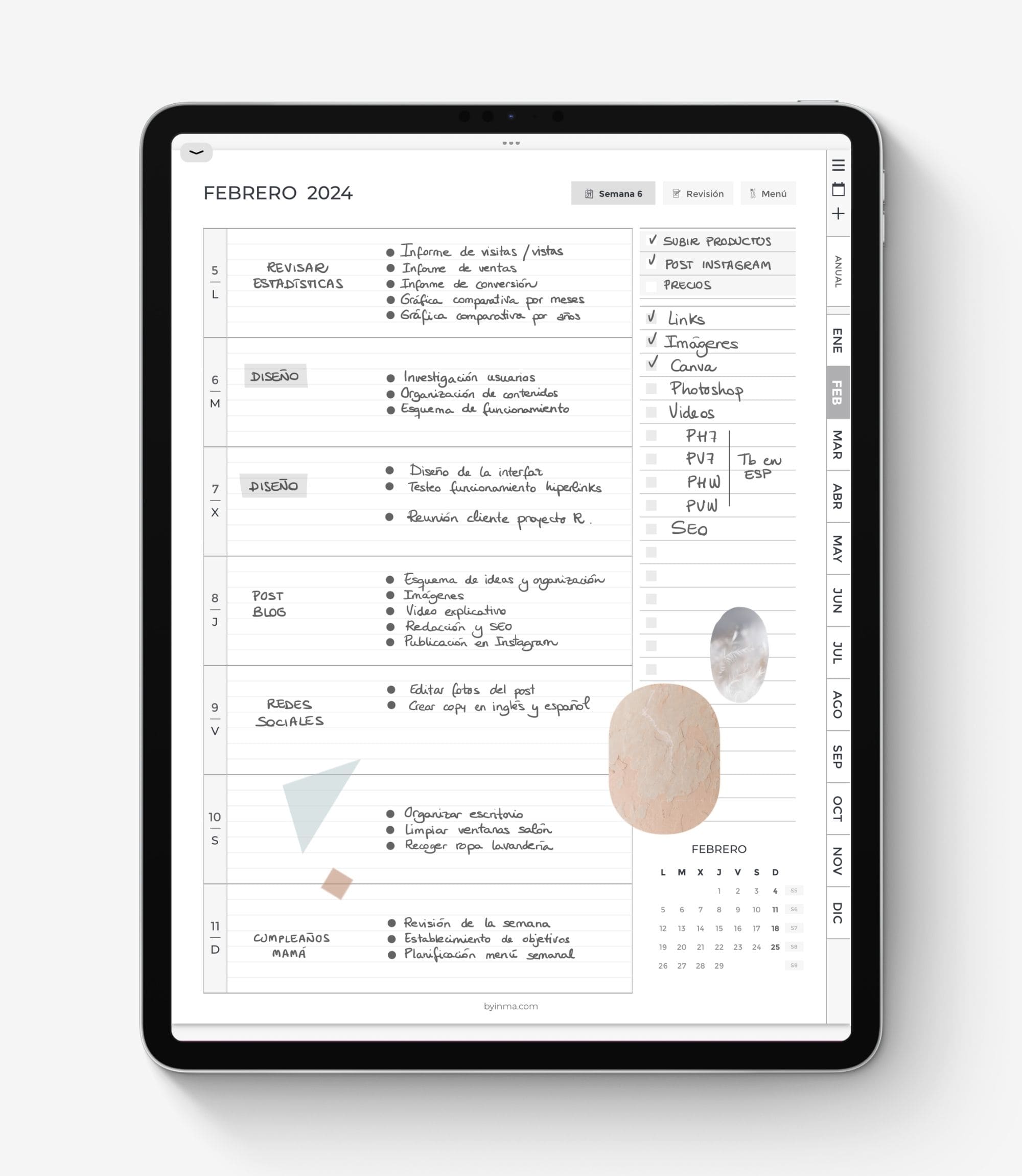 Agenda digital 2024 - Planificador para iPad y tablets - BY INMA – By Inma